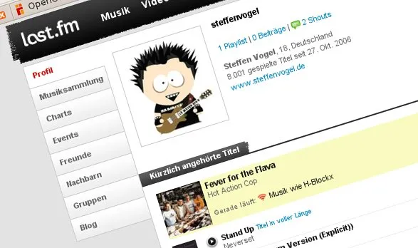 Mein Last.fm Profil vom 9. Septemer 2008