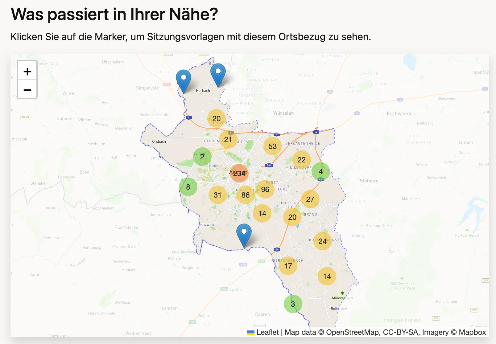 Karte mit verorteten Anträgen