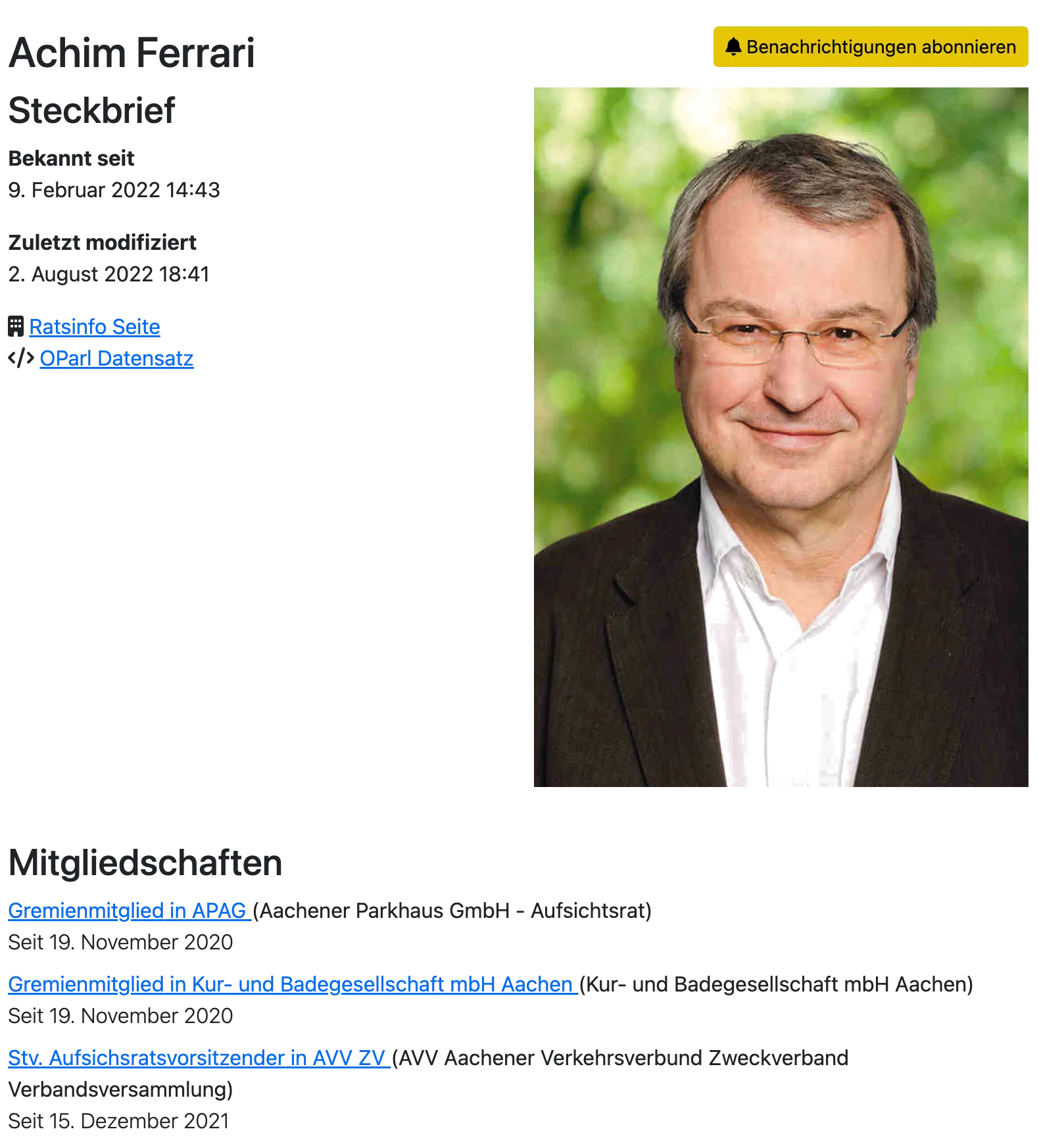 Personen Übersichtsseite